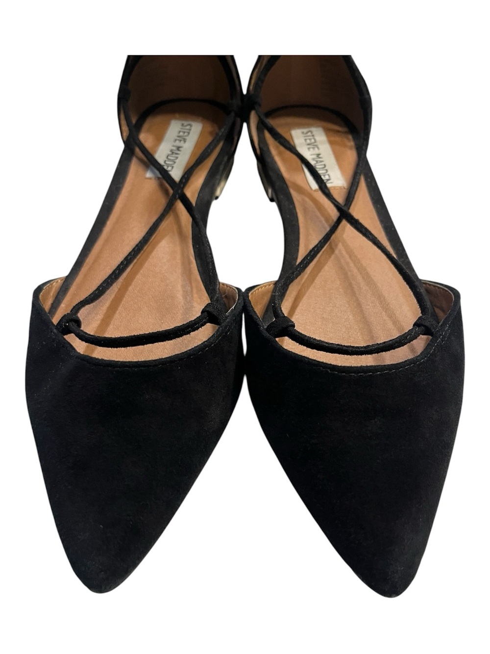 Steve Madden Black Suede Pointed Toe Lace-Up Flat - Picture 3 of 7